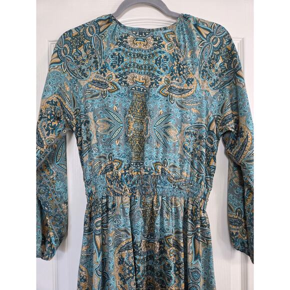 Boemo Anthropologie Green Paisley Ruffle Boho Festival Maxi Dress, Size Small - Picture 12 of 13